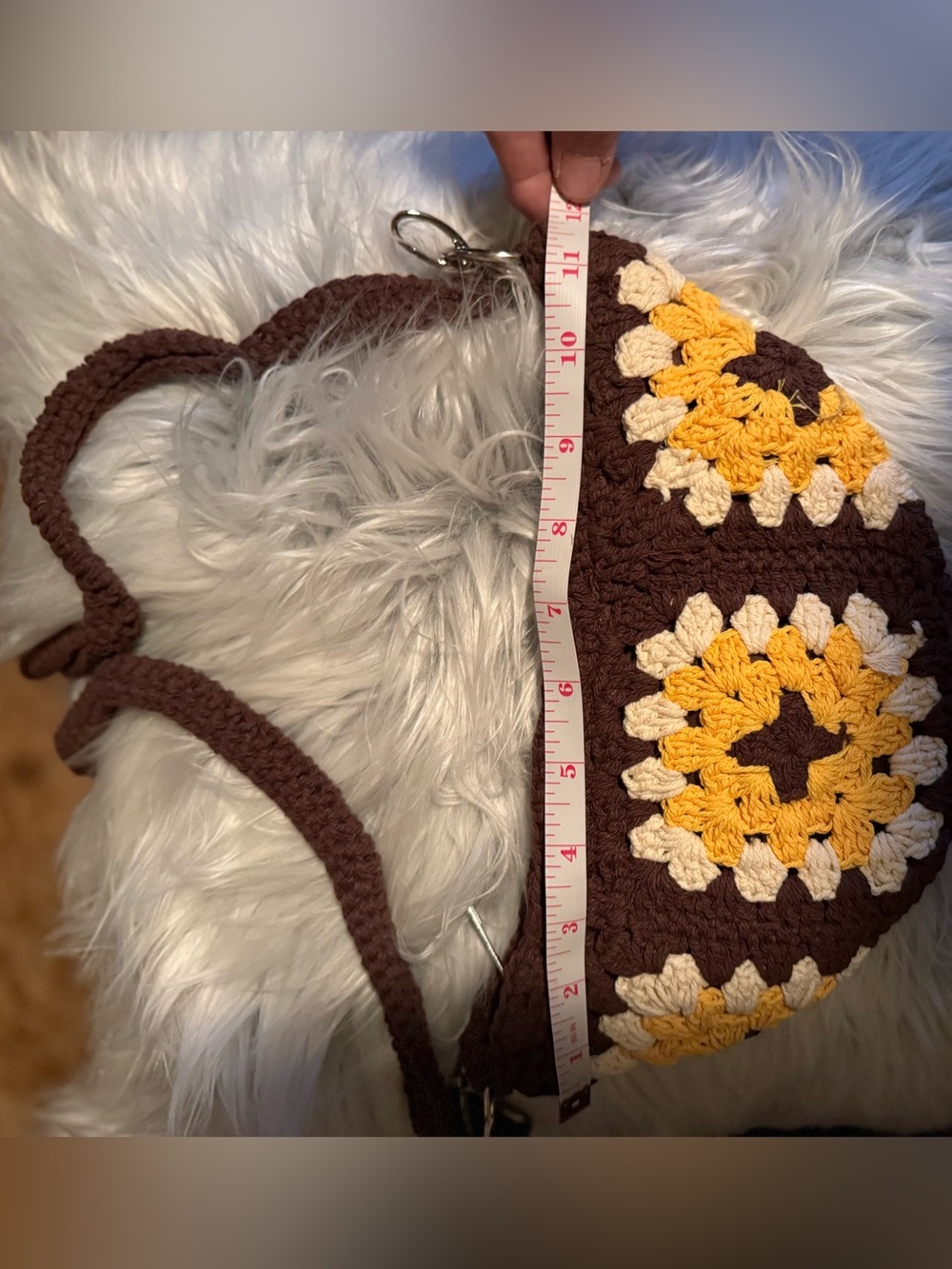 Handmade Crochet Brown and Yellow Floral Shoulder/Crossbody Bag. Cute! 🥰 - Picture 3 of 4